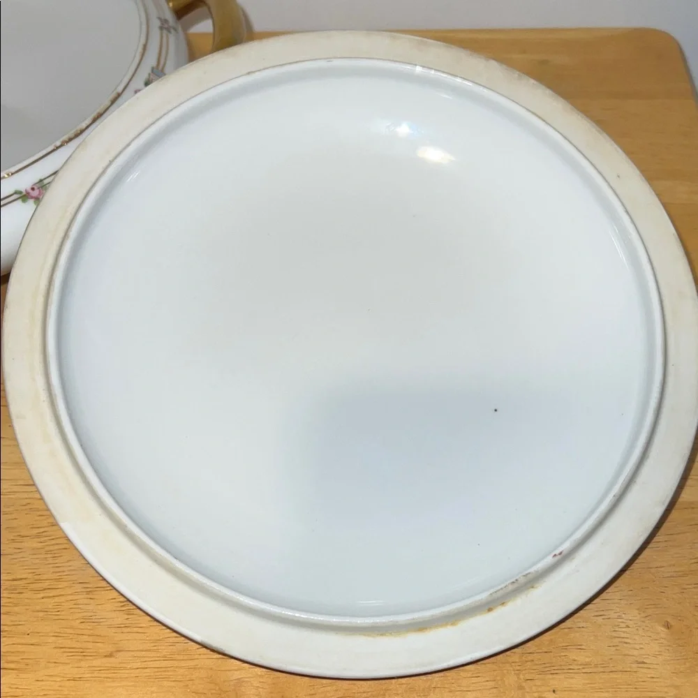 Antique Nippon Porcelain Elegant Floral Lidded Serving Dish with Gold Accents